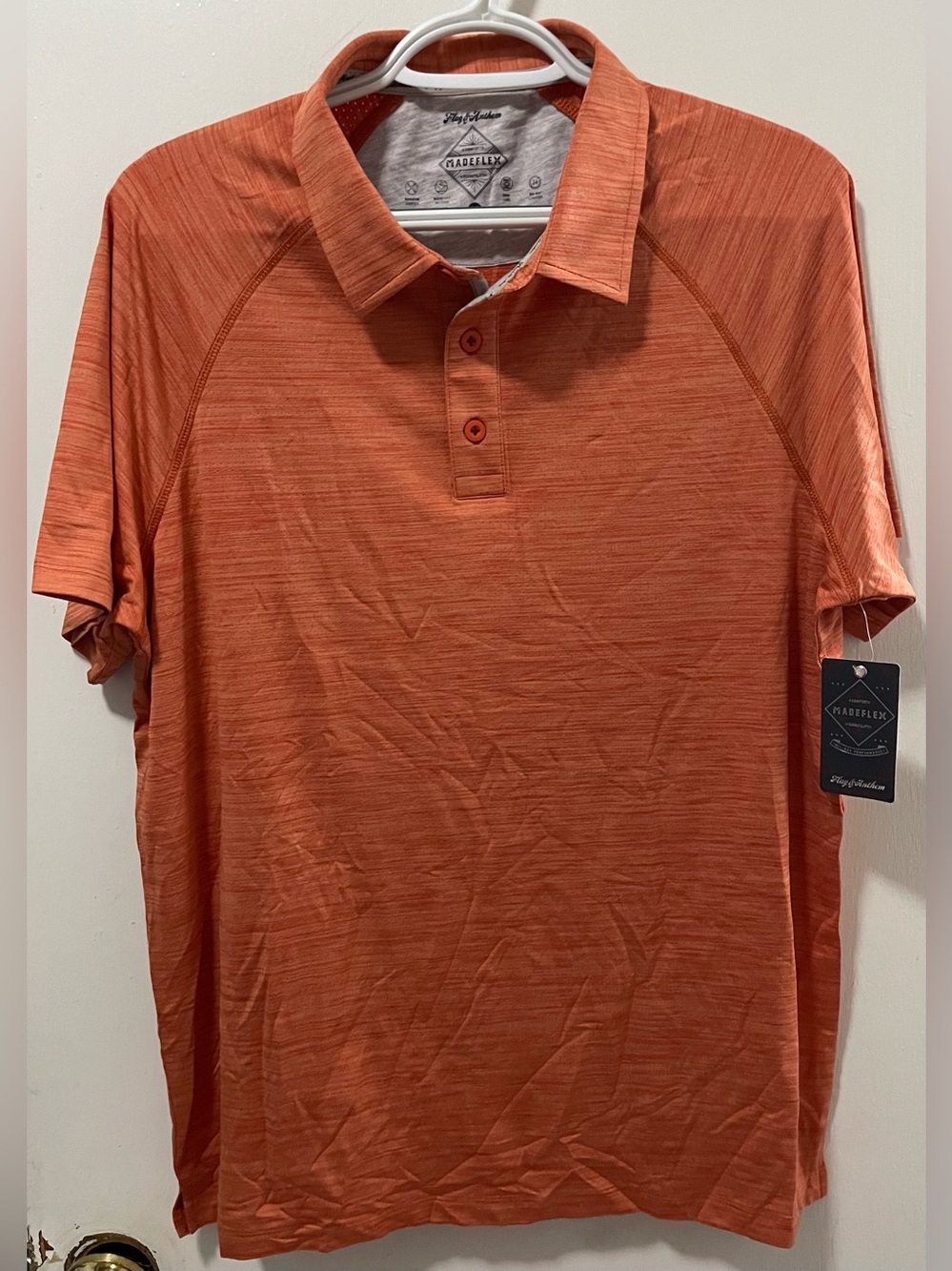 Flag & Anthem Men's Performance Short Sleeve Polo Shirt Top Orange Size Medium M